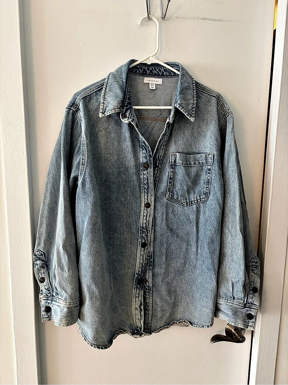 Topshop Denim Button-Up Shirt Denim Jacket Blue Size Medium
